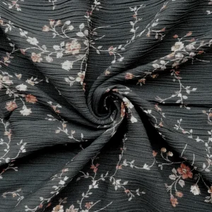 Tissu - Polyester - Tissu plissé - Fond noir avec des fleurs jaunes et rouges - 135 * 205 cm
