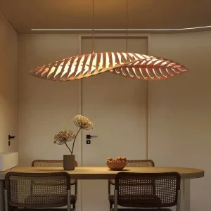 Grande suspension bois feuille