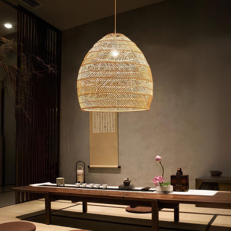 Suspension rotin cloche