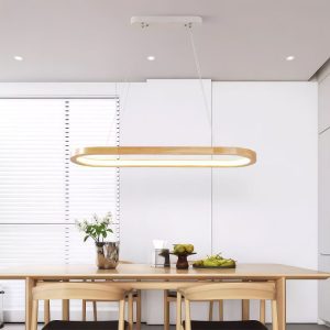 Grande suspension ovale bois design LED